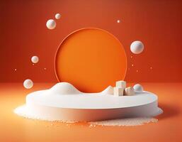 Abstract 3d podium for product presentation with geometric shapes, Empty round podium,Platforms for product presentation with shadows and light background. photo