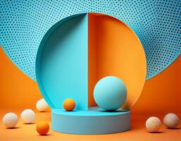 Abstract 3d podium for product presentation with geometric shapes, Empty round podium,Platforms for product presentation with shadows and light background. photo