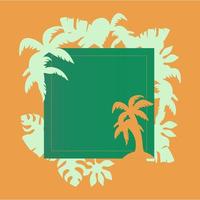 Frame with Tropical palm tree. Vector illustration in flat style. Silhouette of palm tree and palm leaves.