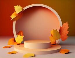 Abstract 3d podium for product presentation with geometric shapes, Empty round podium,Platforms for product presentation with shadows and light background. photo