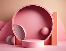 Abstract 3d podium for product presentation with geometric shapes, Empty round podium,Platforms for product presentation with shadows and light background. photo