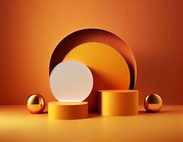 Abstract 3d podium for product presentation with geometric shapes, Empty round podium,Platforms for product presentation with shadows and light background. photo