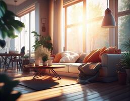 Design modern living room with sunlight.. photo