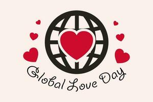 Global love day vector banner design background celebrated every year on 1st of may. Global love day poster with heart shapes, globe icon.