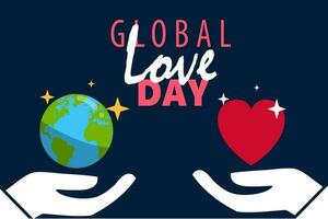 Global love day vector banner design background celebrated every year on 1st of may. Global love day poster with heart shapes, globe icon.