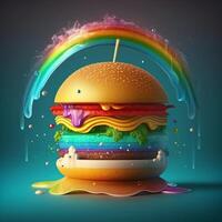 ui ux hamburguesa goteo con queso con arco iris crema generativo ai foto