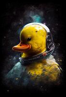 yellow rubber duck with astronaut wearing helmet image photo