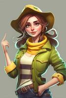 very happy female treasure hunter cartoon character photo