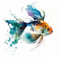 mandarian colorful fish painting on white background generative AI photo