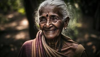 portrait of a smiling and very old Indian lady generative AI photo