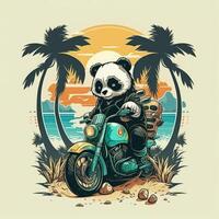 gráfico t camisa vector de un linda panda en moto generativo ai foto