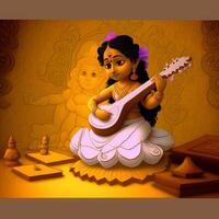 saraswati art 3d drawing yellow image photo