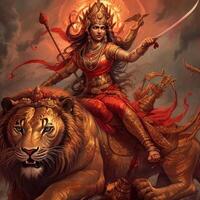 goddess durga images sitting on the lion image photo