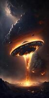molten UFO falling from the sky creative photo
