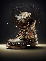 gorgeous dramatic dynamic footwear photography with flowers photo