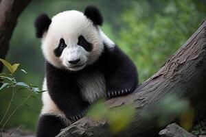 linda panda en un hermosa bosque generativo ai foto