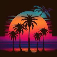 palm trees in front of a retro sunset creative illustration photo