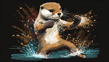otter karate illustration cartoon photo