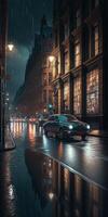 nostálgico noche a vacío lloviendo Londres calles generativo ai foto