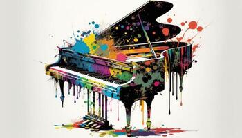 piano with colorful paint splattered on it image photo