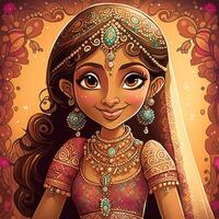 cute indian bride background illustration generative AI photo