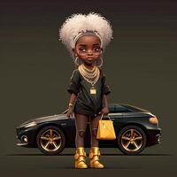 girl as cartoon character wearing a gold chain full rich style photo