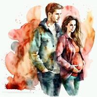 portrait of young handsome guy with beautiful pregnant girl photo