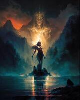 goddess of lake mystery cinematic view photo