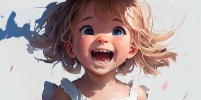 contento emoción de un linda pequeño niña imagen generativo ai foto