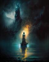 goddess of lake mystery by Frank Frazetta cinematic dark image photo