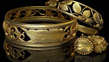 gold jewellery ring on black background photo