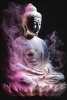Buda ligero parpadeando hermosa espectro rosado fumar en negro antecedentes generativo ai foto