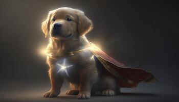 cute golden retriever dog Super Hero art fantasy cinema photo