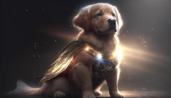 cute golden retriever Super Hero art fantasy cinema illustration photo