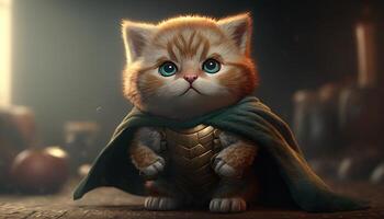 cute kitten Super Hero art fantasy cinematic light photo