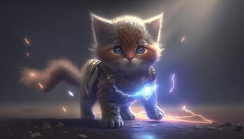 pequeño gatito súper héroe Arte fantasía cinematográfico ligero imagen generativo ai foto