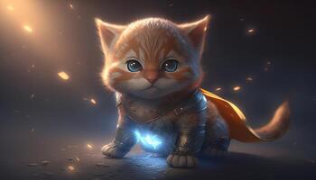 Fantasy image of super hero cute kitten illustration photo