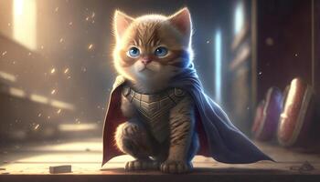 Fantasy image of super hero cute kitten image photo