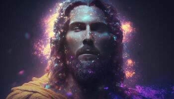 un transparente Jesús hecho de estrellas racimos nasa imagen generativo ai foto