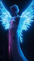 Angel with blue pink Octane render neon light image photo