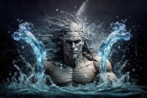 man in water forming from water aquarius sign water hd image generative AI photo