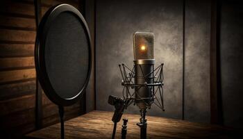 Photo studio microphone and pop shield on mic