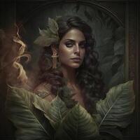 Realistic beautiful latin woman with cigar dark photo frame