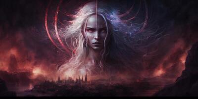 Queen Goddess of destruction with long white hair photo