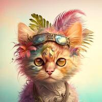 Tropical punk Kitten colorful portrait photo