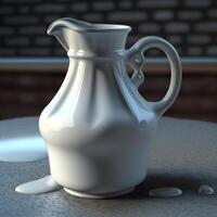 Milk comes from a jug close up realistic image photo