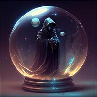 dark evil woman in crystal ball photo