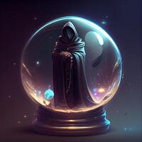 scary dark evil woman in crystal ball photo