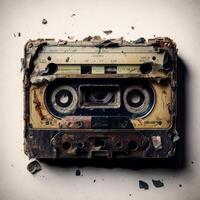 Old cassette tape of music on white background photo