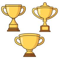 Gold trophy cartoon icon collection. First place champion trophy cup in flat style. Vector flat outline icon